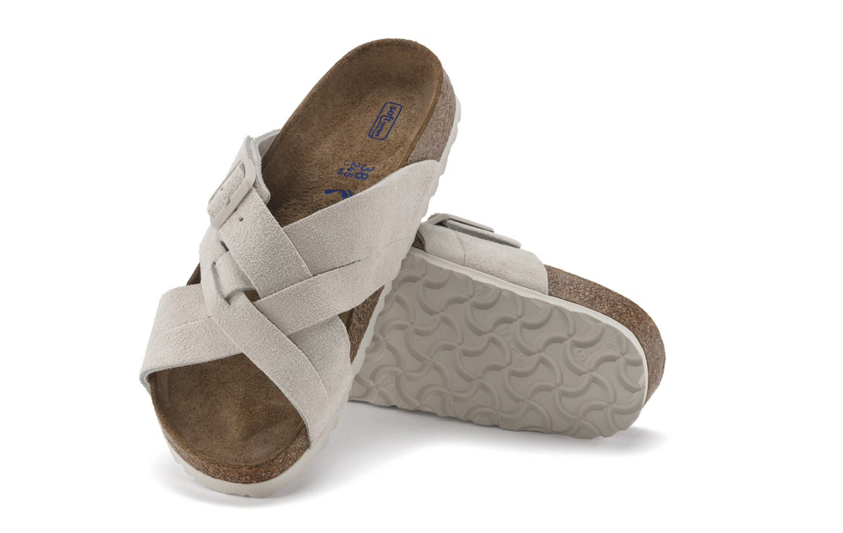 Birkenstock Lugano Soft Footbed Suede Leather Antique White  Narrow