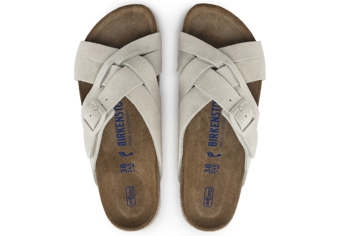 Birkenstock Lugano Soft Footbed Suede Leather Antique White  Narrow