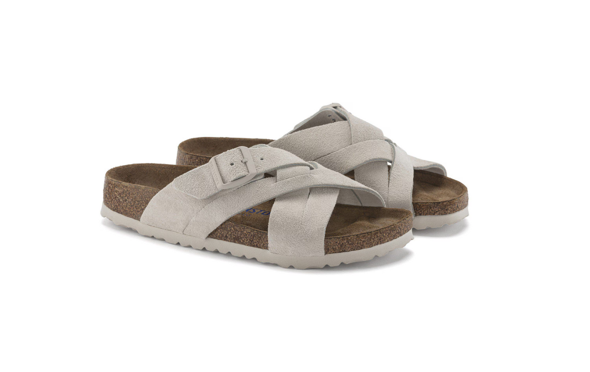 Birkenstock Lugano Soft Footbed Suede Leather Antique White  Narrow