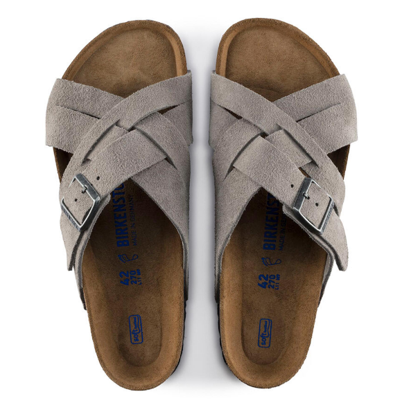 Birkenstock Lugano Soft Footbed Suede Leather Stone Coin  Regular