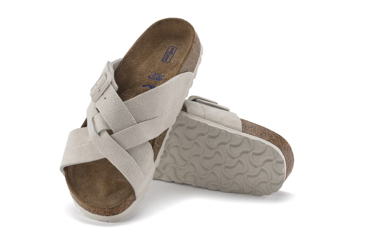 Birkenstock Lugano Soft Footbed Suede Leather Antique White  Regular