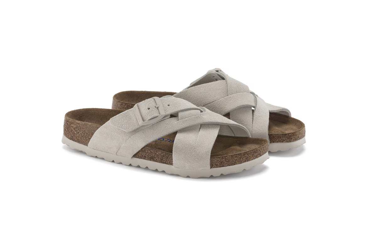 Birkenstock Lugano Soft Footbed Suede Leather Antique White  Regular
