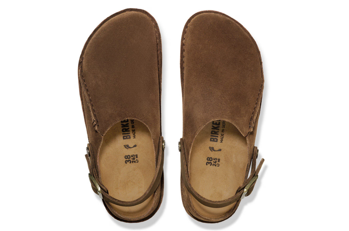 Birkenstock Lutry Premium Suede Clog Dark Tea Narrow - Tea, Narrow