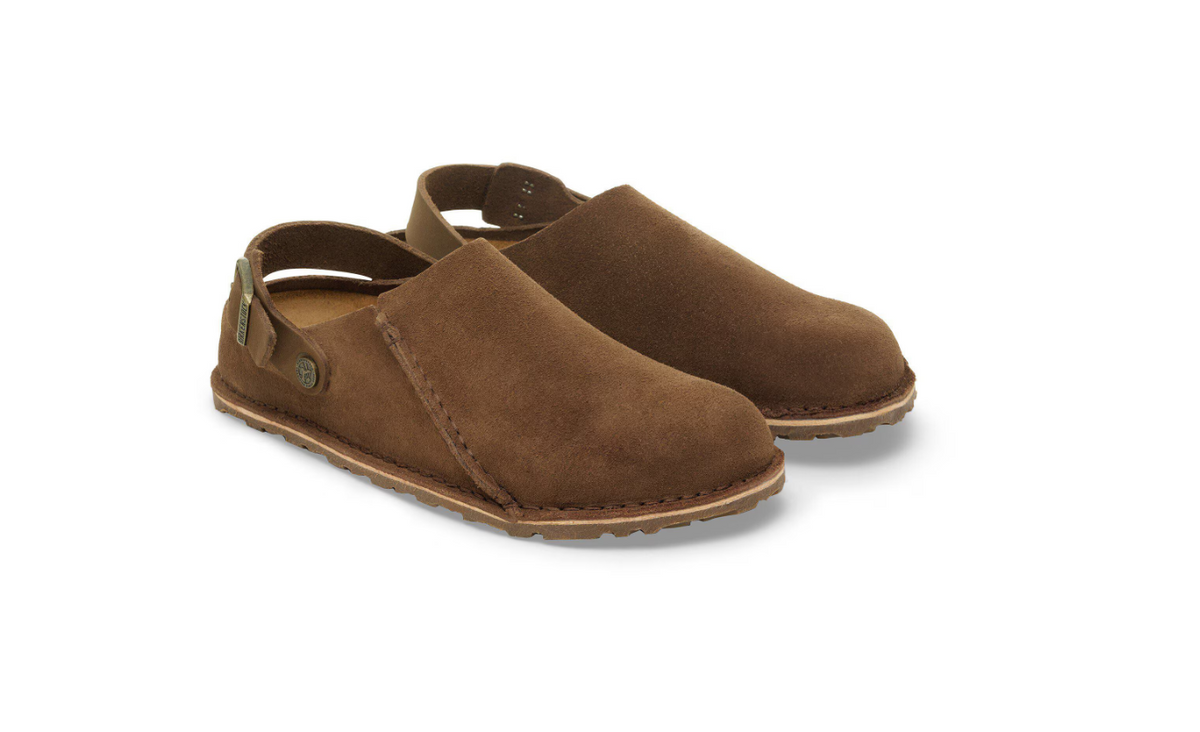 Birkenstock Lutry Premium Suede Clog Dark Tea Narrow - Tea, Narrow