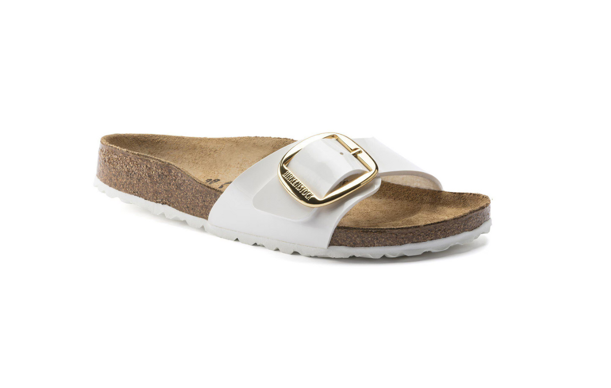 Birkenstock Madrid Big Buckle Birko-Flor Patent - White, Narrow