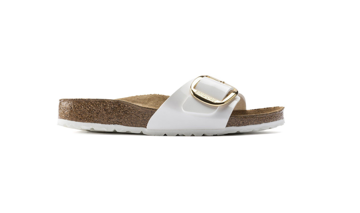 Birkenstock Madrid Big Buckle Birko-Flor Patent - White, Narrow