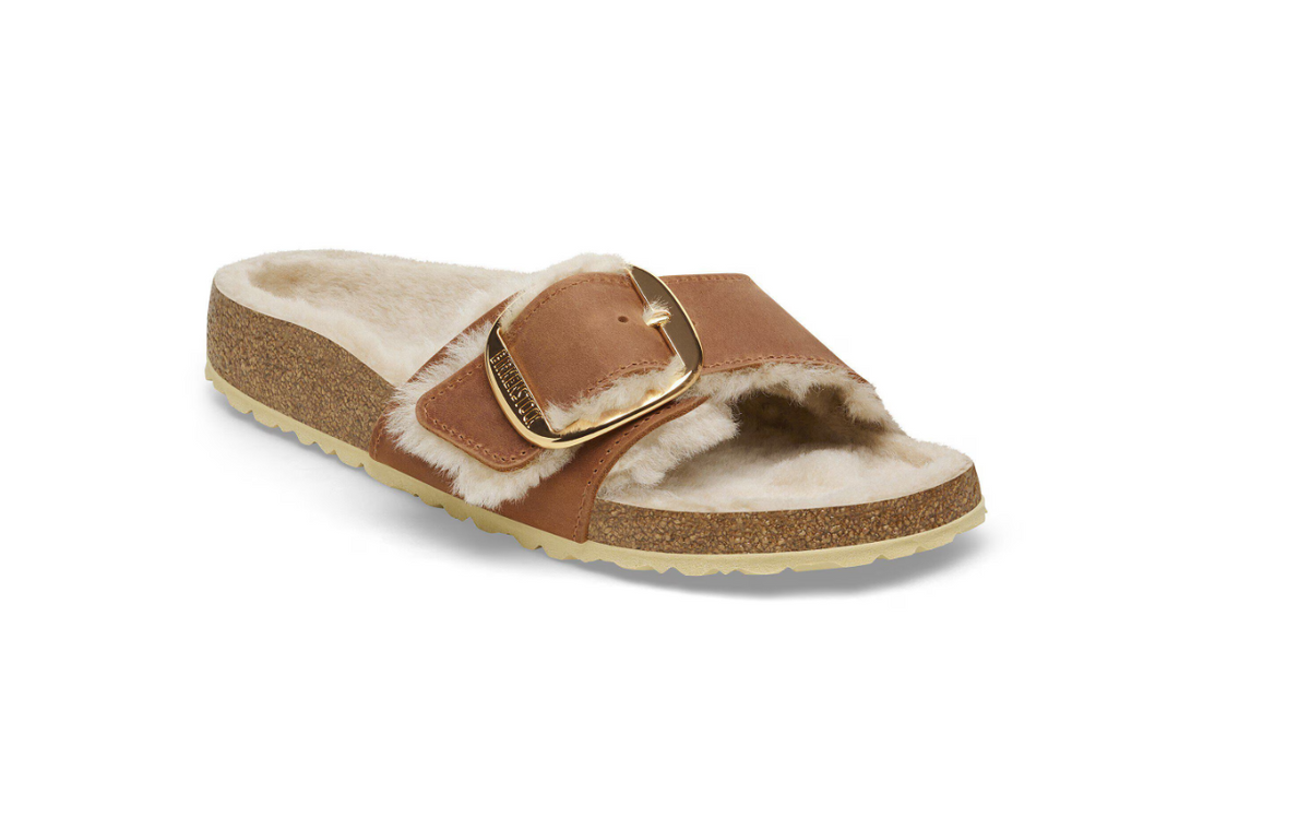 Birkenstock Madrid Big Buckle Shearling Oiled Leather  - Cognac, Narrow