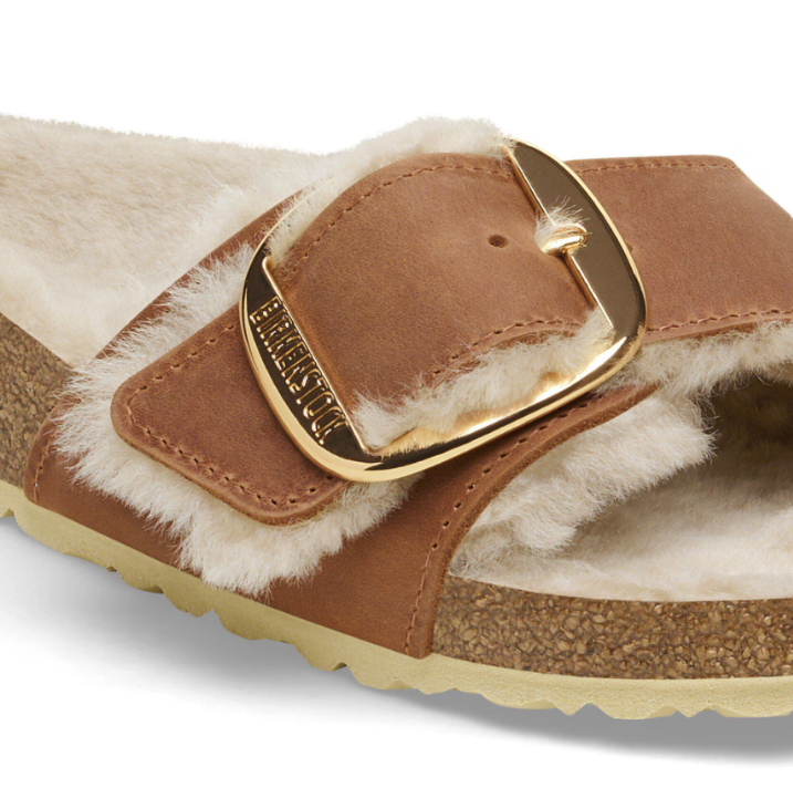 Birkenstock Madrid Big Buckle Shearling Oiled Leather  - Cognac, Narrow