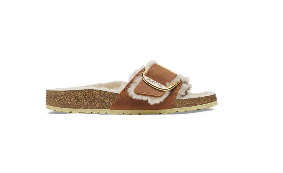Birkenstock Madrid Big Buckle Shearling Oiled Leather  - Cognac, Narrow