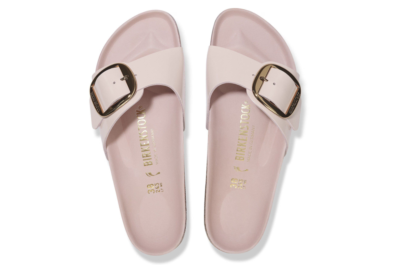 Birkenstock Madrid Big Buckle Natural Leather Patent Light Rose  Narrow