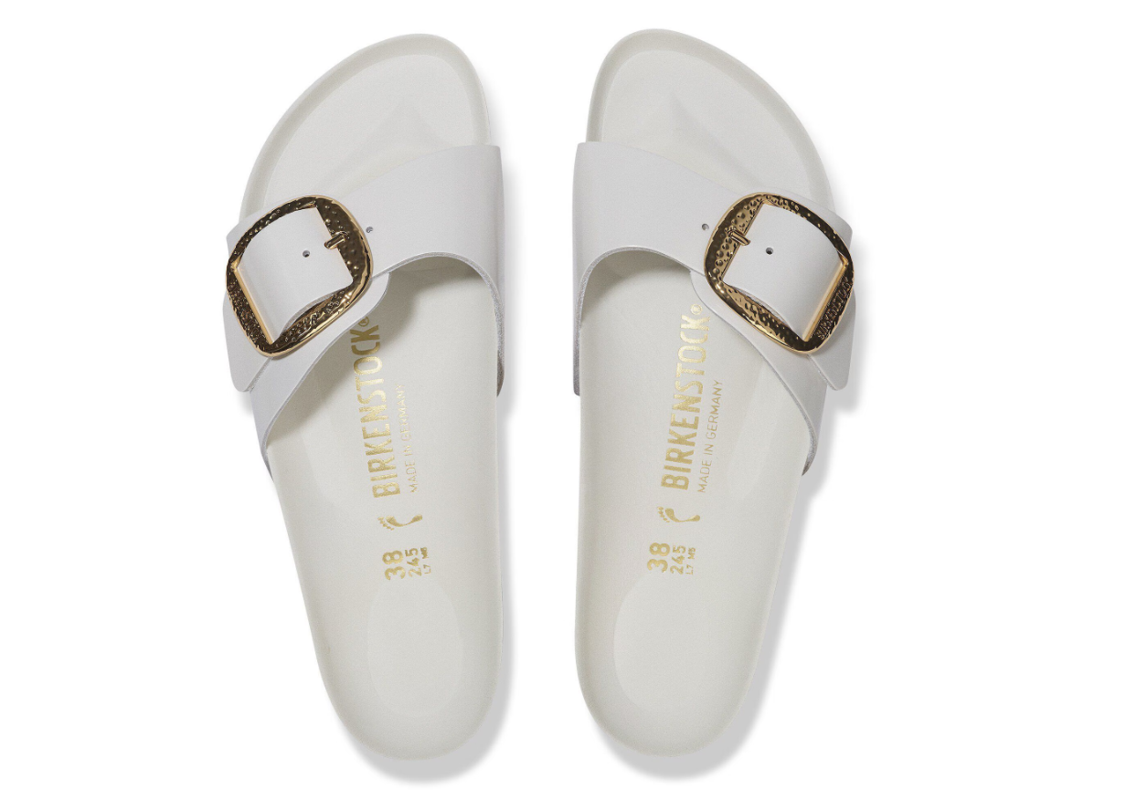 Birkenstock Madrid Big Buckle High-Shine Antique White Patent Narrow