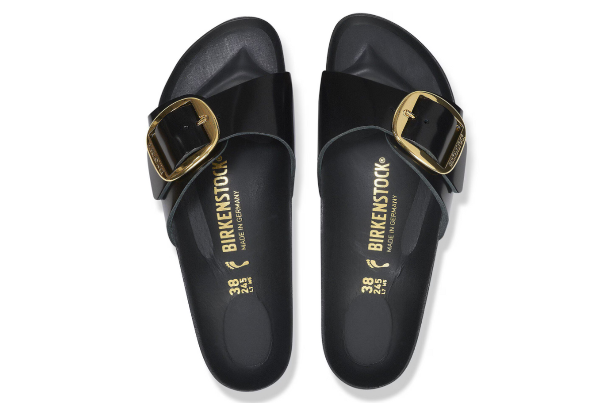 Birkenstock Madrid Big Buckle Natural Leather Patent  - Black, Narrow