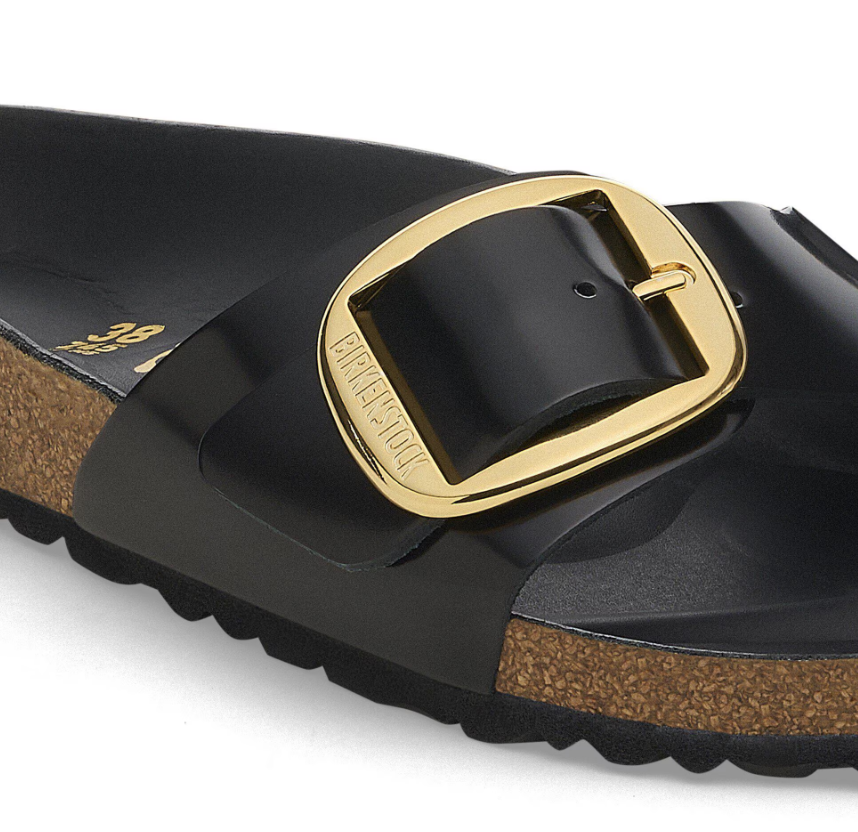 Birkenstock Madrid Big Buckle Natural Leather Patent  - Black, Narrow
