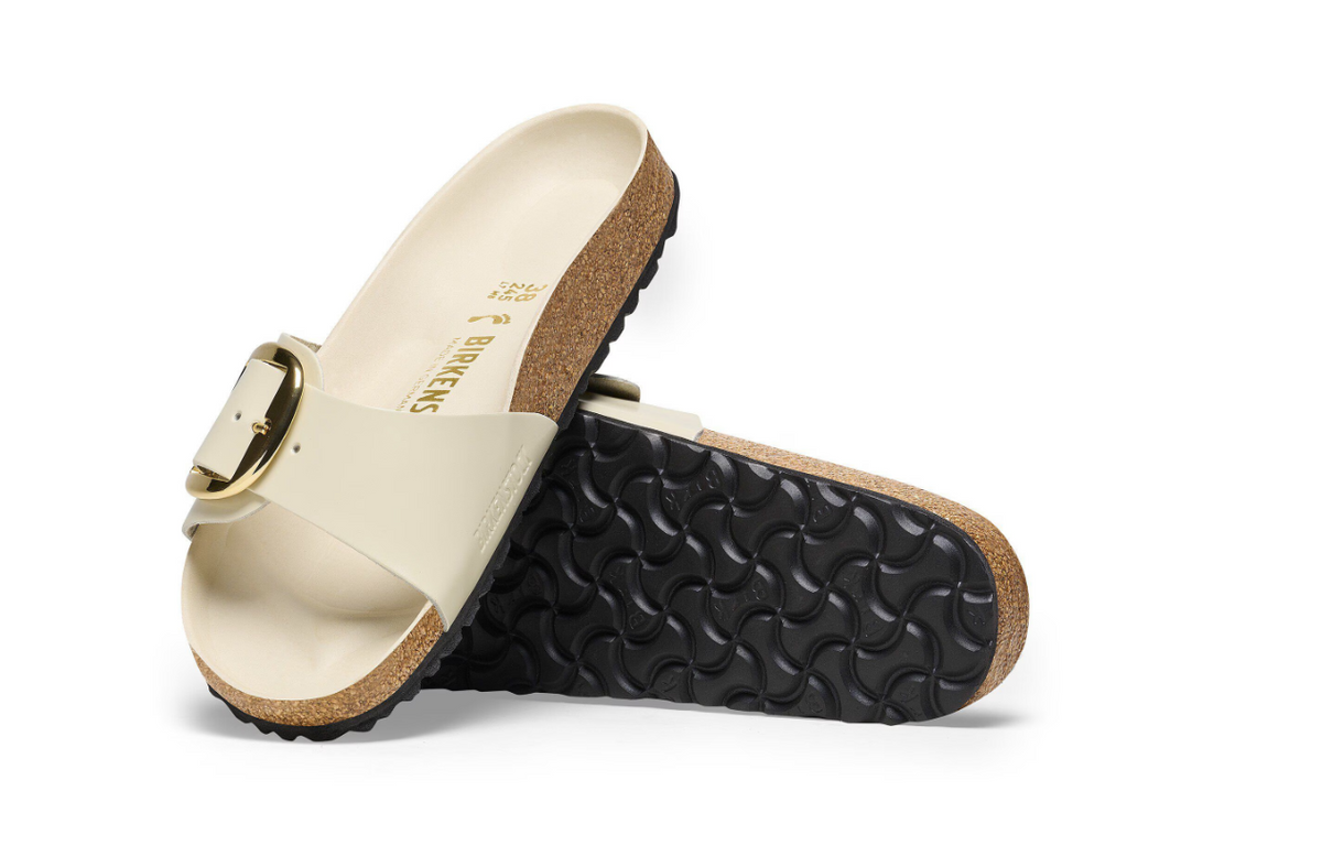 Birkenstock Madrid Big Buckle Natural Leather Patent  - Ecru, Narrow