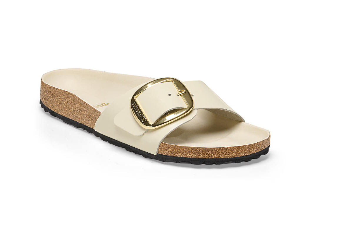 Birkenstock Madrid Big Buckle Natural Leather Patent  - Ecru, Narrow