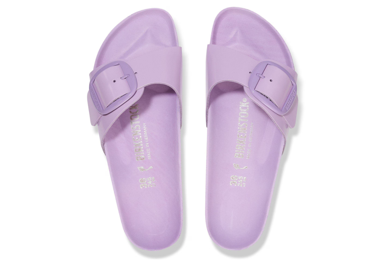Birkenstock Madrid Big Buckle Natural Leather Patent High-Shine Crocus  Narrow