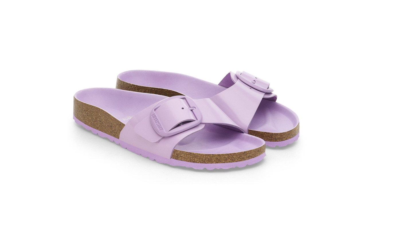 Birkenstock Madrid Big Buckle Natural Leather Patent High-Shine Crocus  Narrow