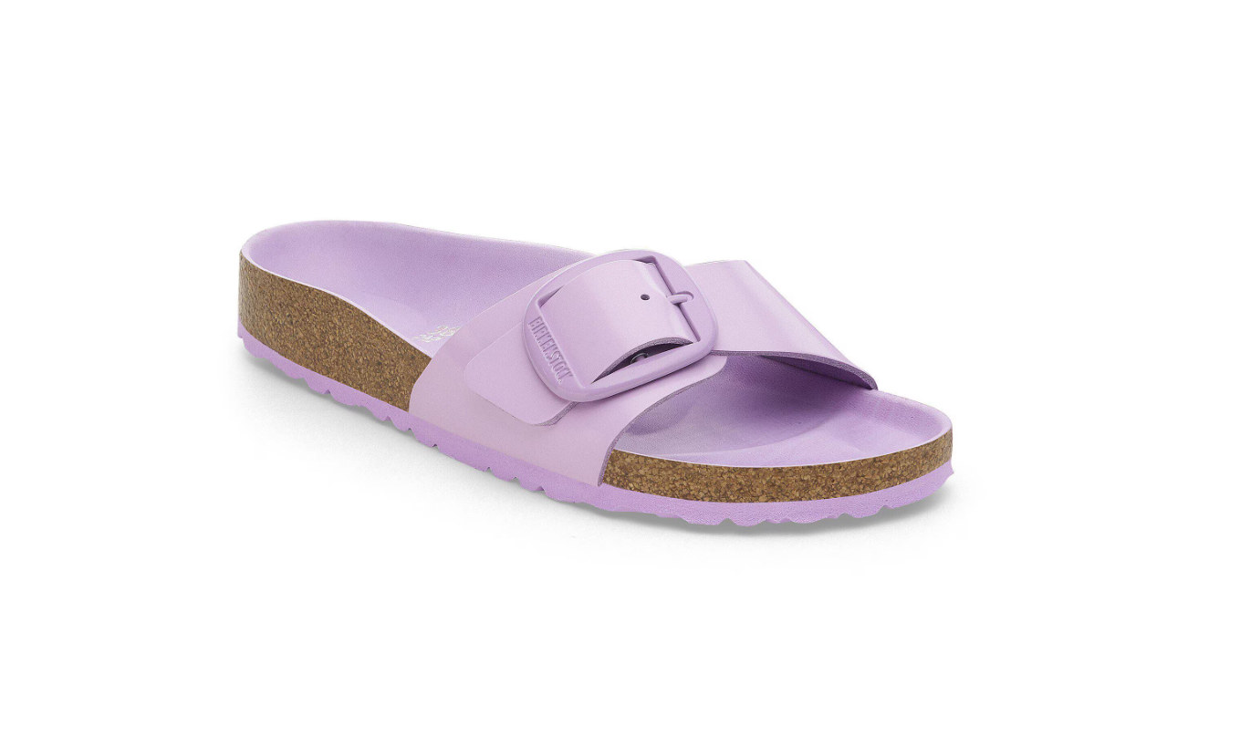 Birkenstock Madrid Big Buckle Natural Leather Patent High-Shine Crocus  Narrow