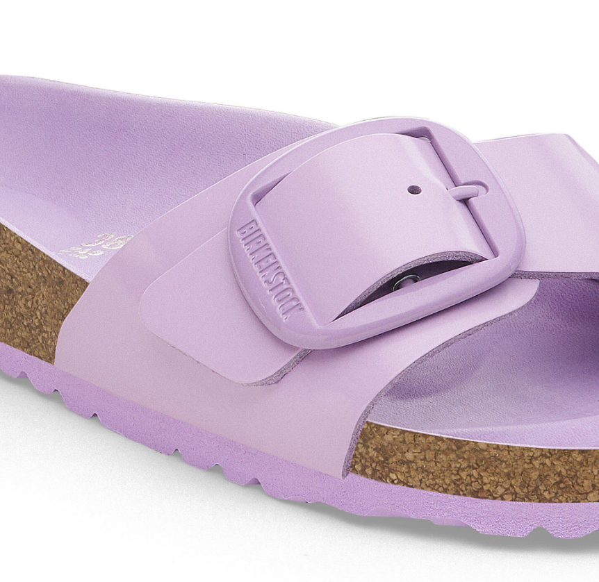Birkenstock Madrid Big Buckle Natural Leather Patent High-Shine Crocus  Narrow