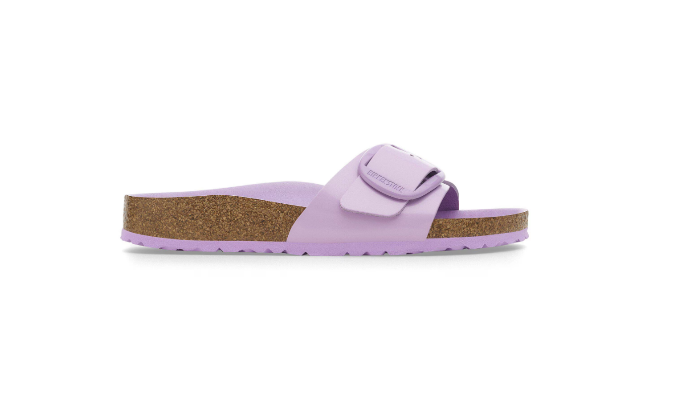 Birkenstock Madrid Big Buckle Natural Leather Patent High-Shine Crocus  Narrow