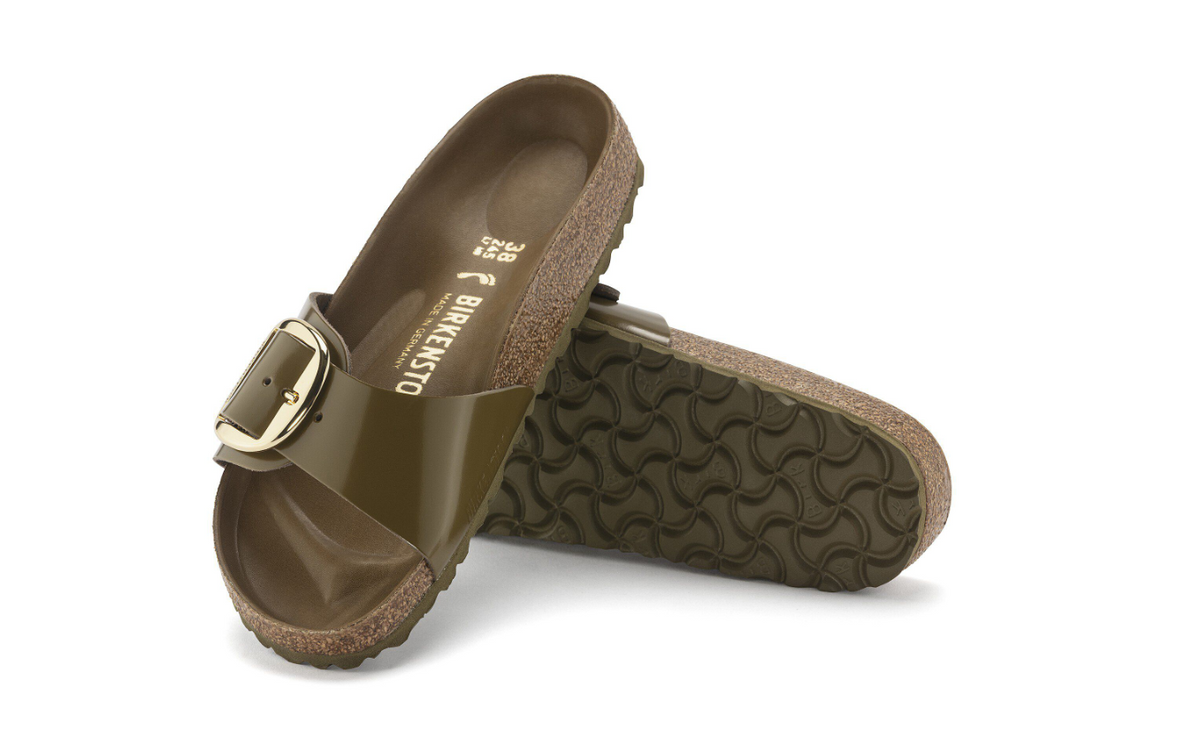 Birkenstock Madrid Big Buckle Patent Mud Green Sandals - Green, Regular