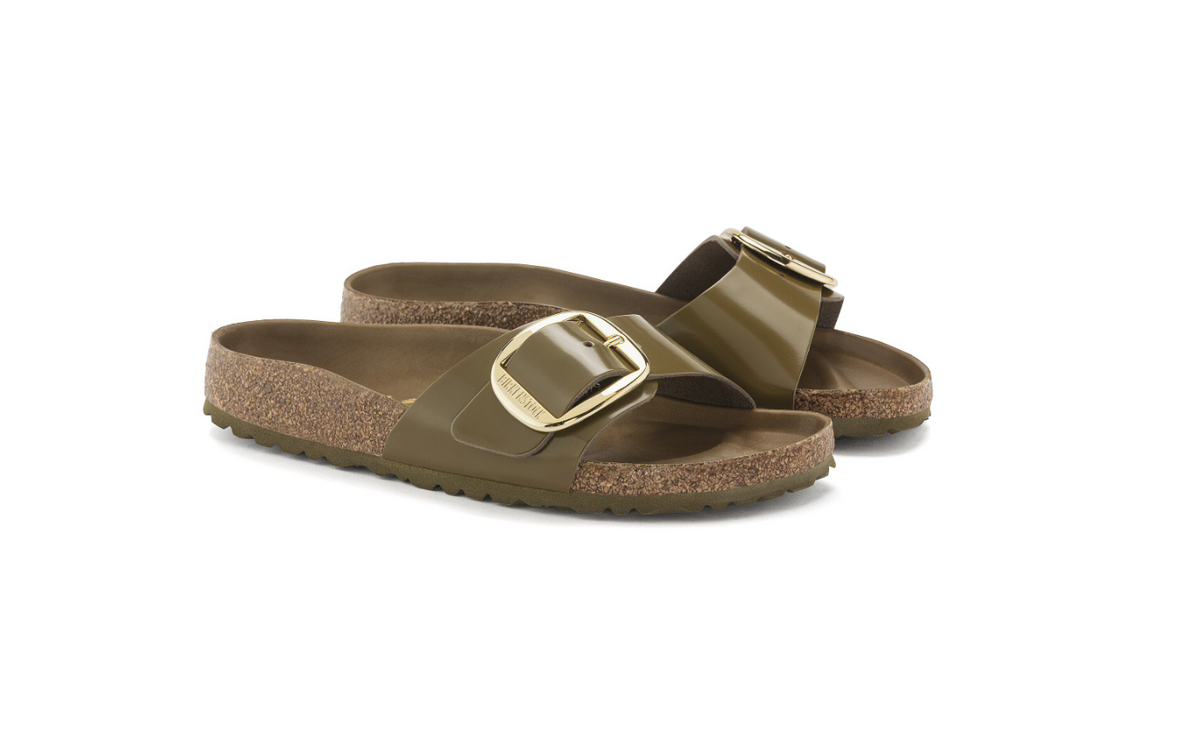 Birkenstock Madrid Big Buckle Patent Mud Green Sandals - Green, Narrow