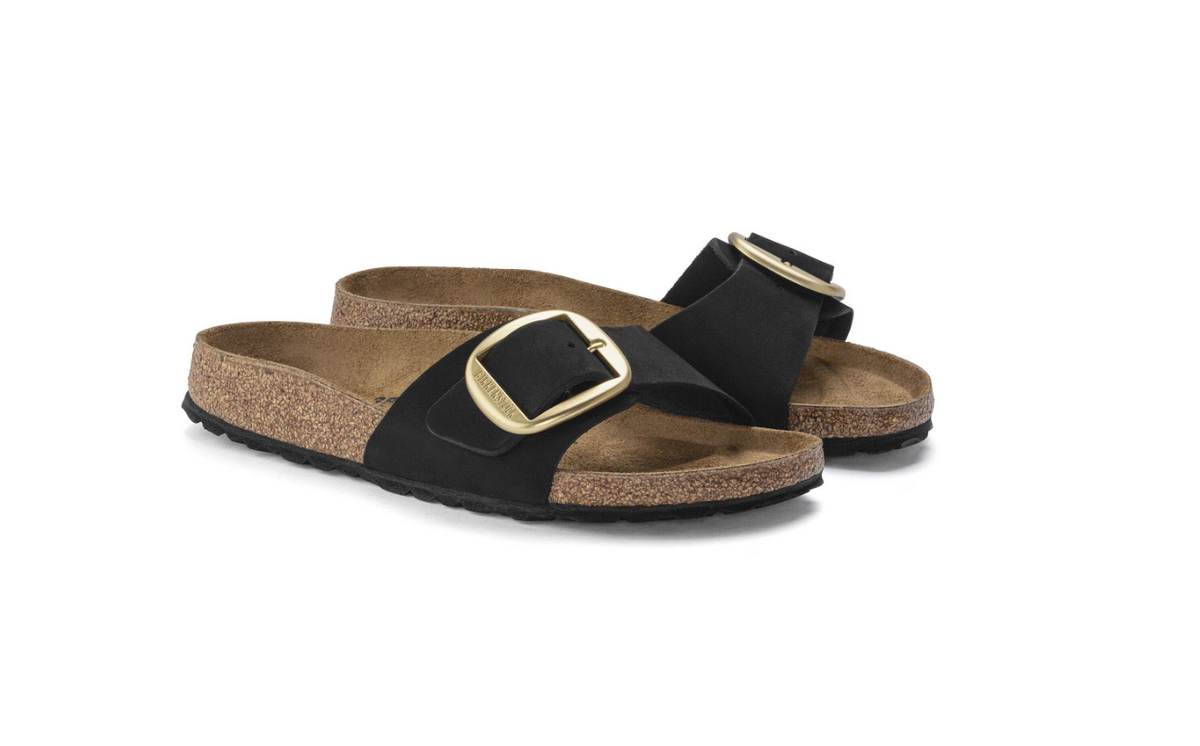 Birkenstock Madrid Big Buckle Nubuck Leather Black  Narrow - Black, Narrow