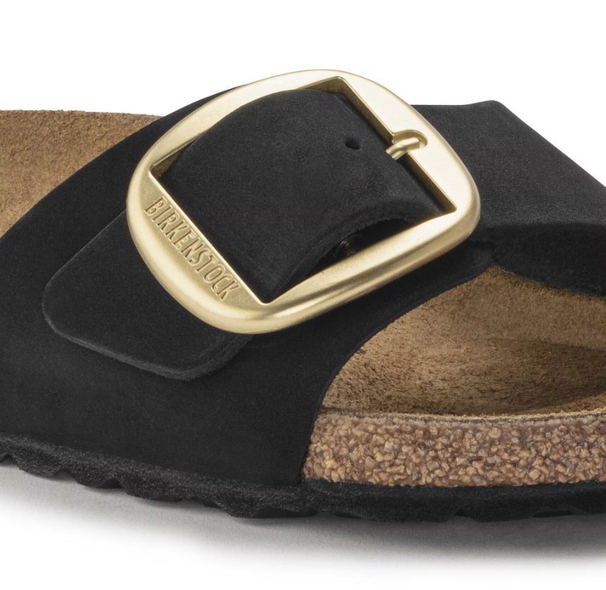 Birkenstock Madrid Big Buckle Nubuck Leather Black  Narrow - Black, Narrow
