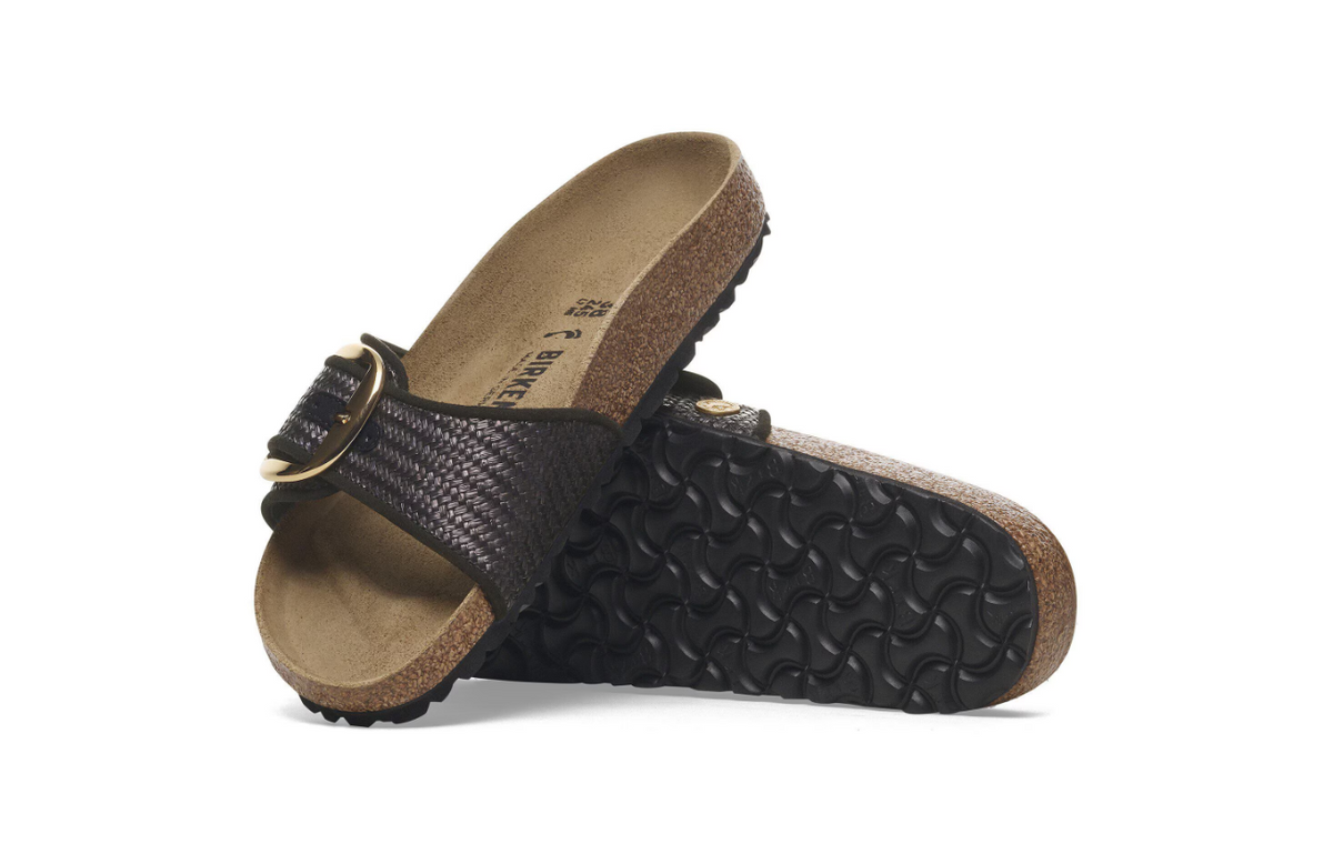 Birkenstock Madrid Big Buckle Raffia Textile Raffia Black  Narrow - Black, Narrow