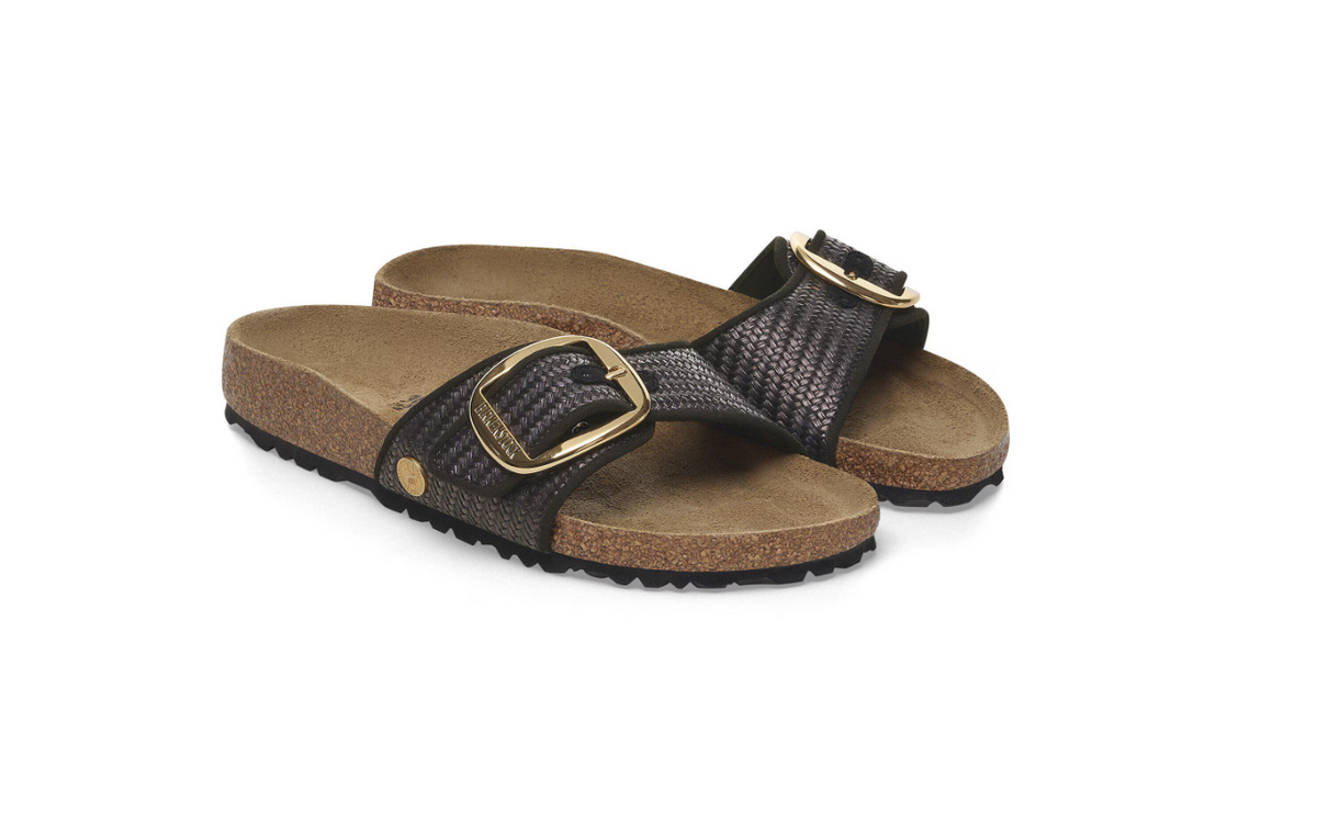 Birkenstock Madrid Big Buckle Raffia Textile Raffia Black  Narrow - Black, Narrow