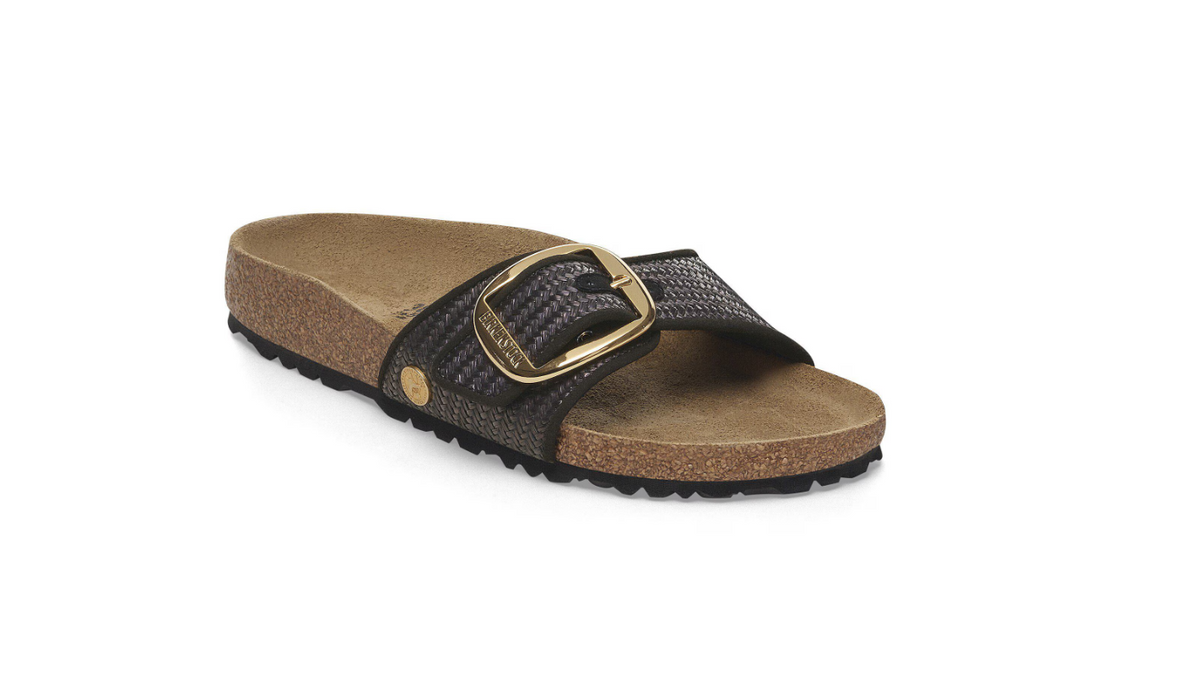 Birkenstock Madrid Big Buckle Raffia Textile Raffia Black  Narrow - Black, Narrow