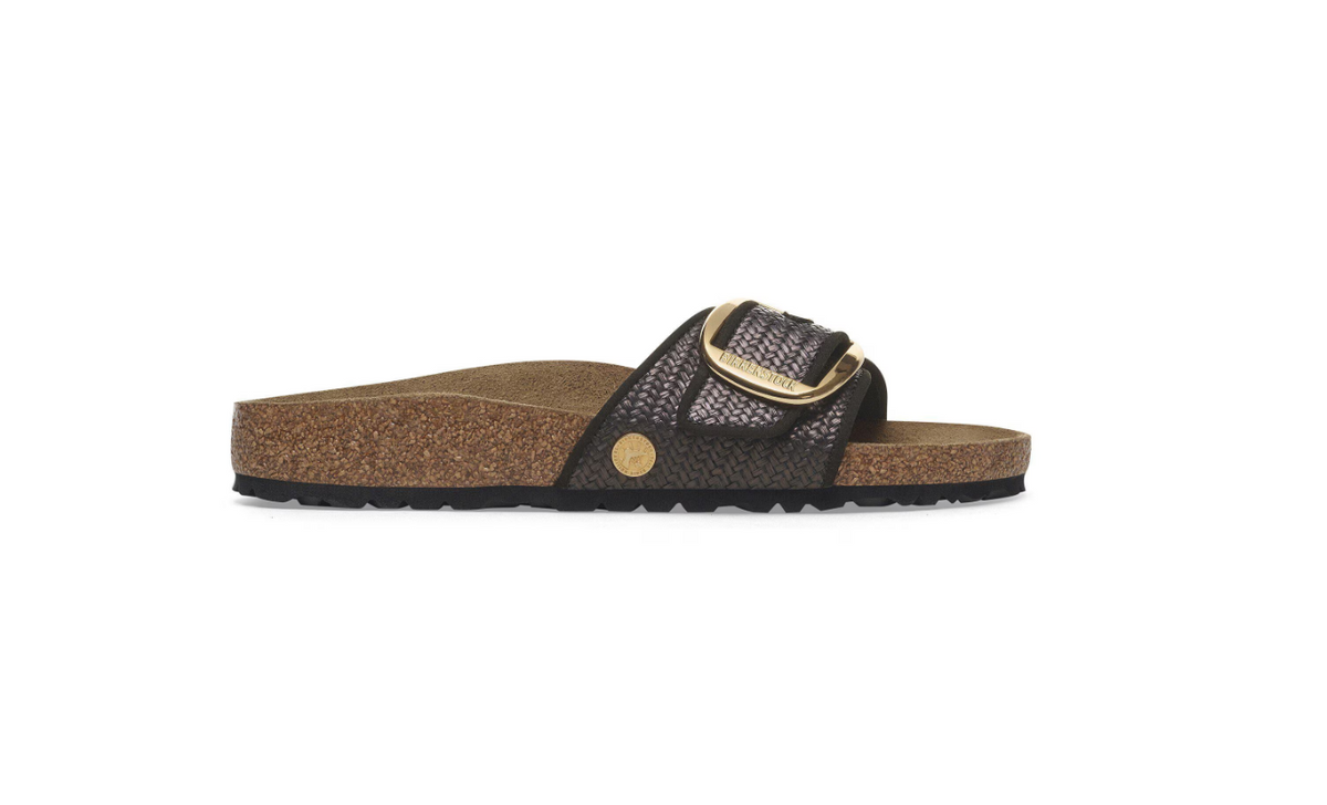 Birkenstock Madrid Big Buckle Raffia Textile Raffia Black  Narrow - Black, Narrow