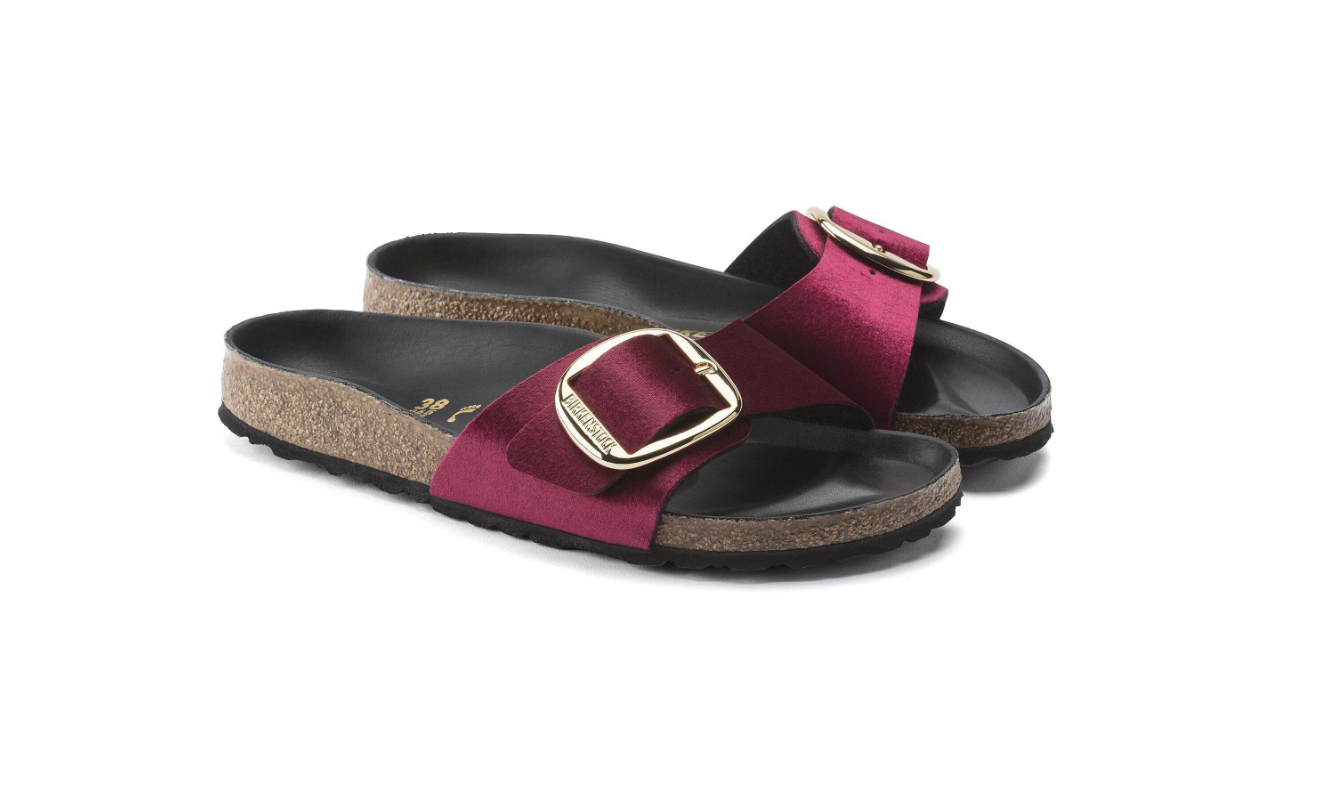 Birkenstock Madrid Big Buckle Velvet Sandals Maroon Narrow