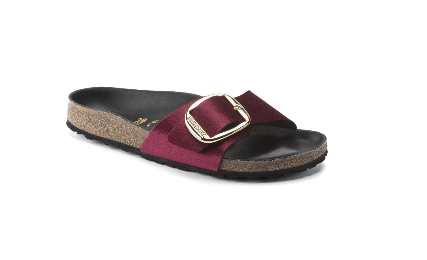 Birkenstock Madrid Big Buckle Velvet Sandals Maroon Narrow