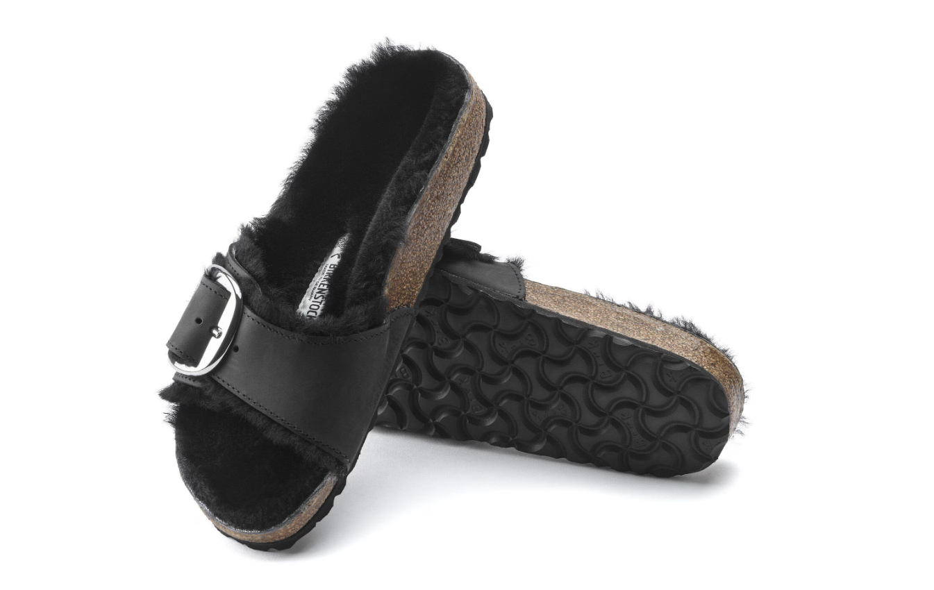 Birkenstock Madrid Big Buckle Shearling Oiled Leather Black  Regular