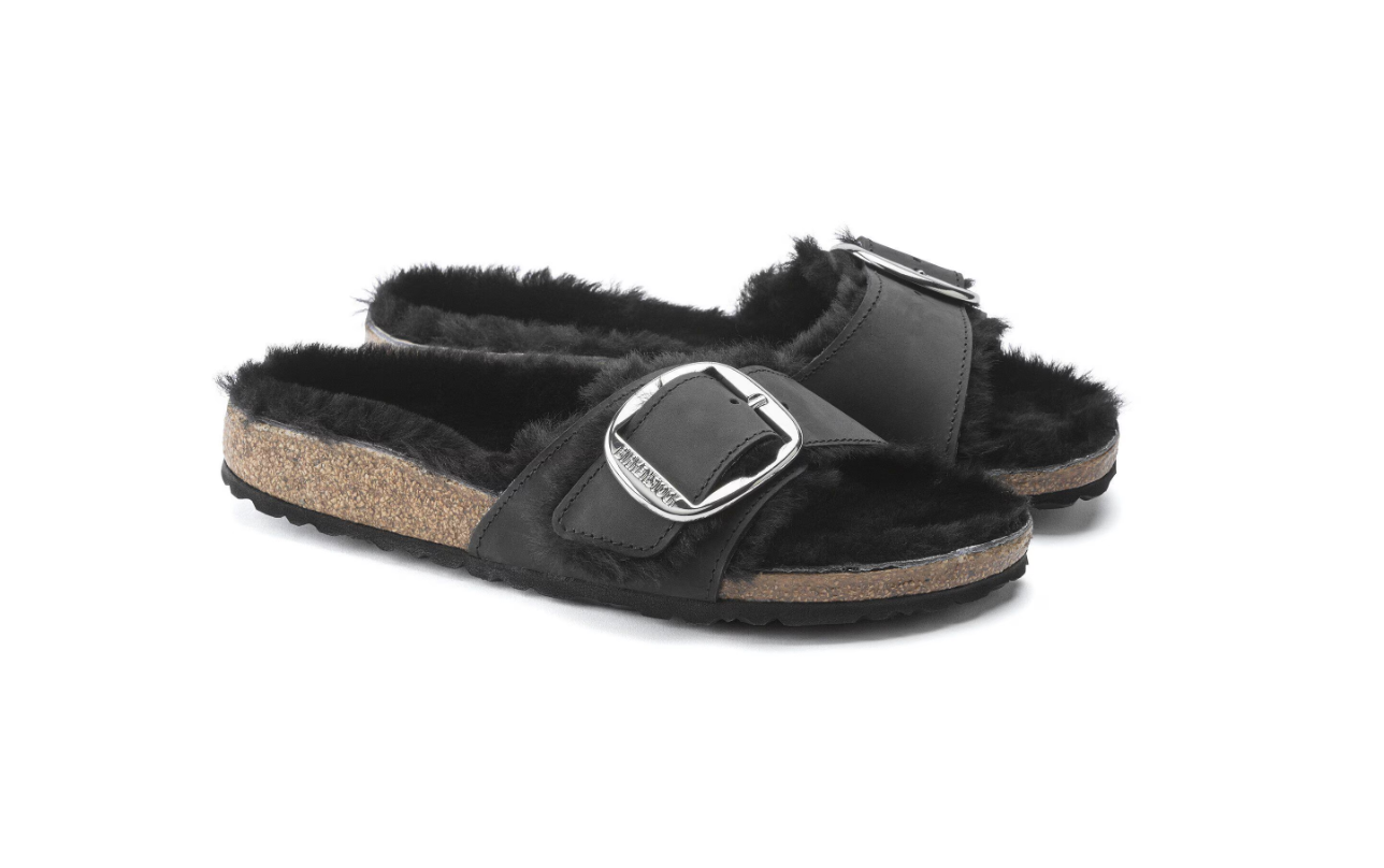 Birkenstock Madrid Big Buckle Shearling Oiled Leather Black  Regular