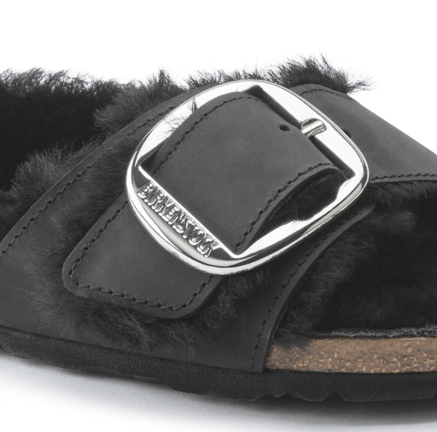 Birkenstock Madrid Big Buckle Shearling Oiled Leather Black  Regular