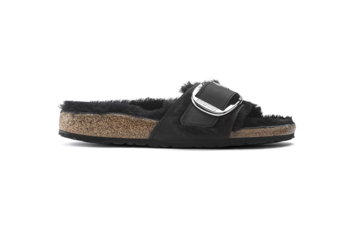 Birkenstock Madrid Big Buckle Shearling Oiled Leather Black  Narrow