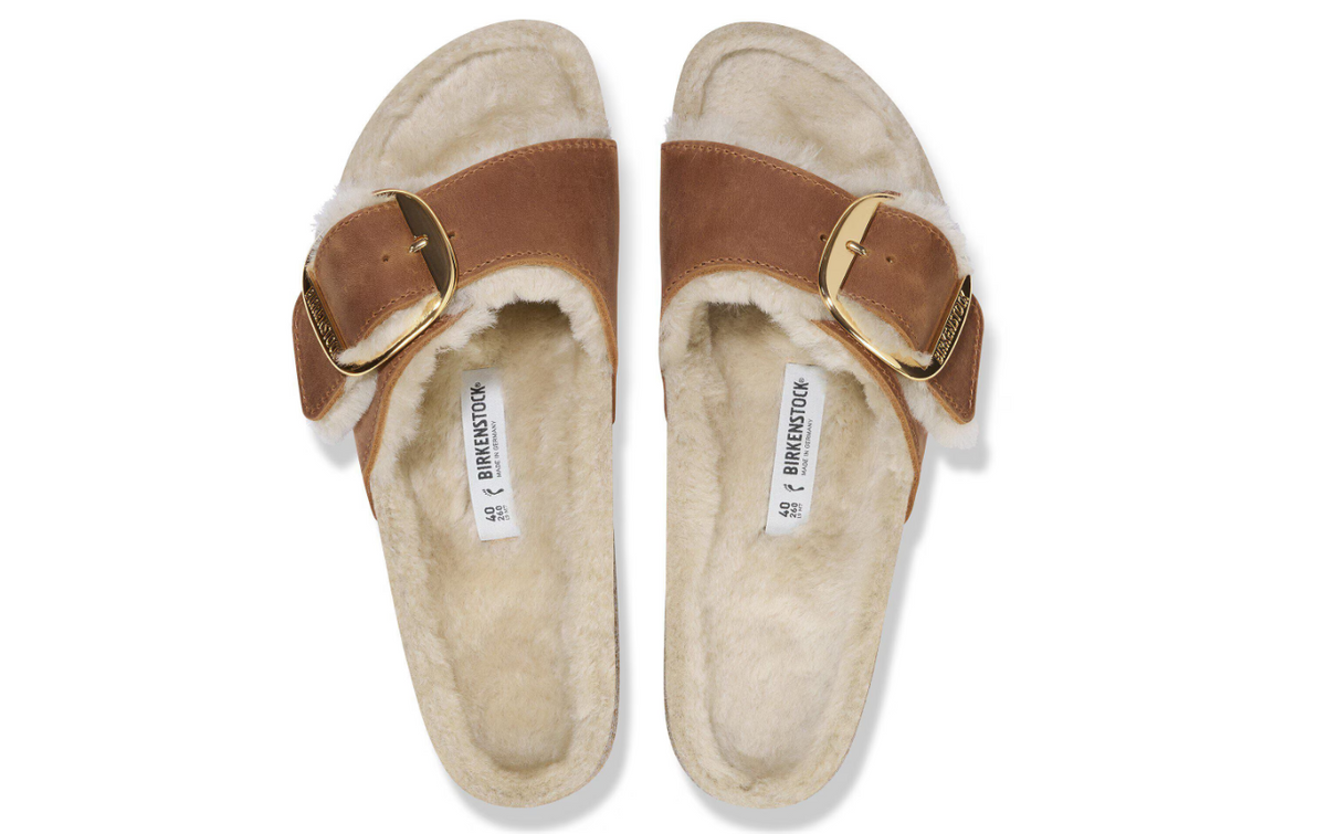 Birkenstock Madrid Big Buckle Shearling Oiled Leather  - Cognac, Regular