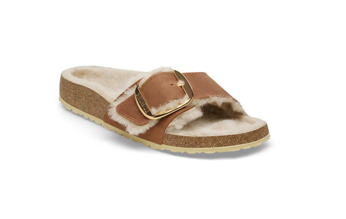 Birkenstock Madrid Big Buckle Shearling Oiled Leather  - Cognac, Regular