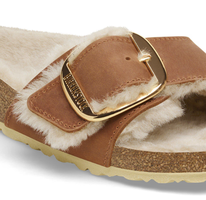 Birkenstock Madrid Big Buckle Shearling Oiled Leather  - Cognac, Regular
