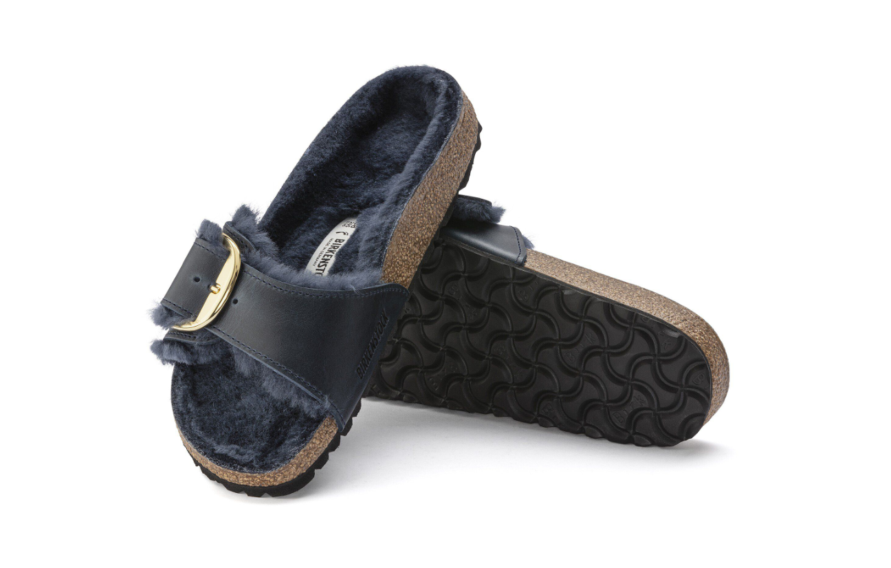 Birkenstock Madrid Big Buckle Shearling Oiled Leather Midnight Blue  Narrow