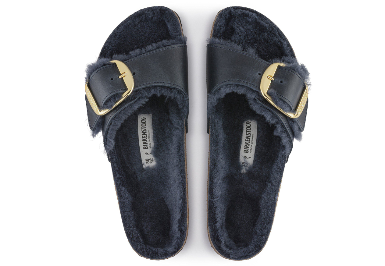 Birkenstock Madrid Big Buckle Shearling Oiled Leather Midnight Blue  Narrow