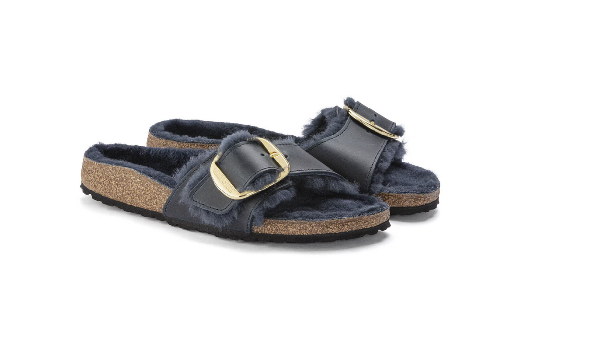 Birkenstock Madrid Big Buckle Shearling Oiled Leather Midnight Blue  Narrow