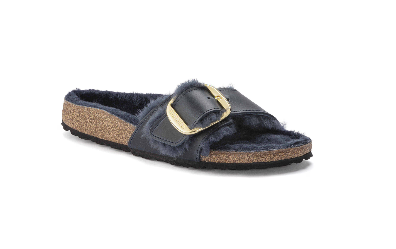 Birkenstock Madrid Big Buckle Shearling Oiled Leather Midnight Blue  Narrow