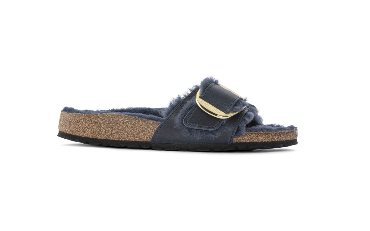 Birkenstock Madrid Big Buckle Shearling Oiled Leather Midnight Blue  Narrow