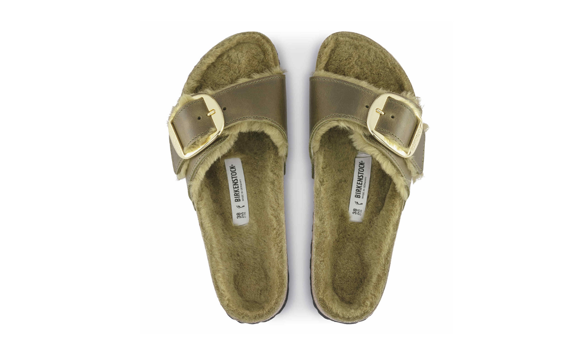 Birkenstock Madrid Big Buckle Shearling - Olive, Narrow
