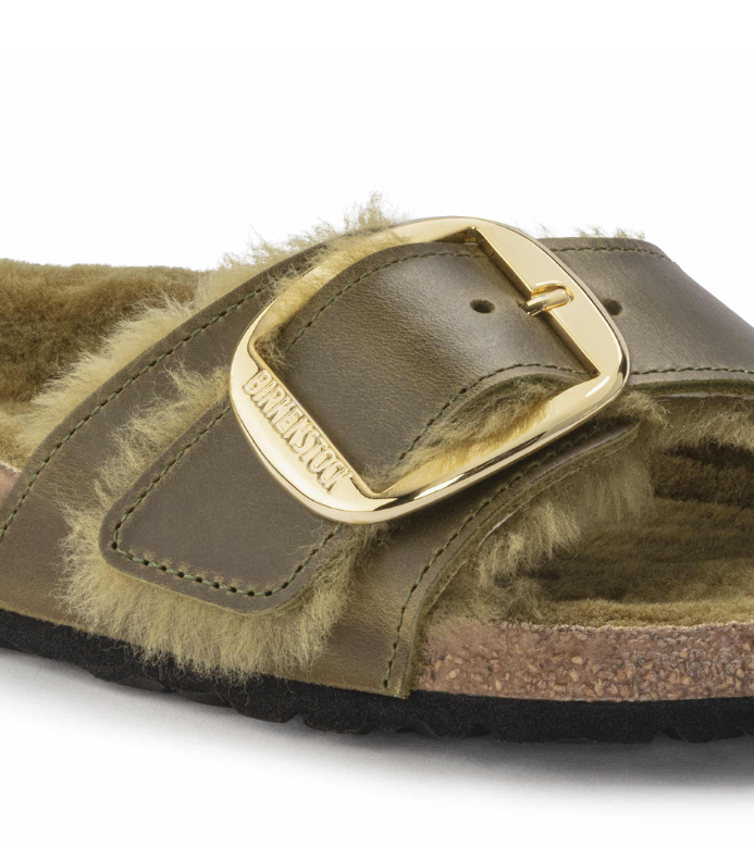 Birkenstock Madrid Big Buckle Shearling - Olive, Narrow