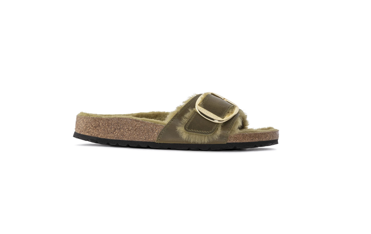 Birkenstock Madrid Big Buckle Shearling - Olive, Narrow