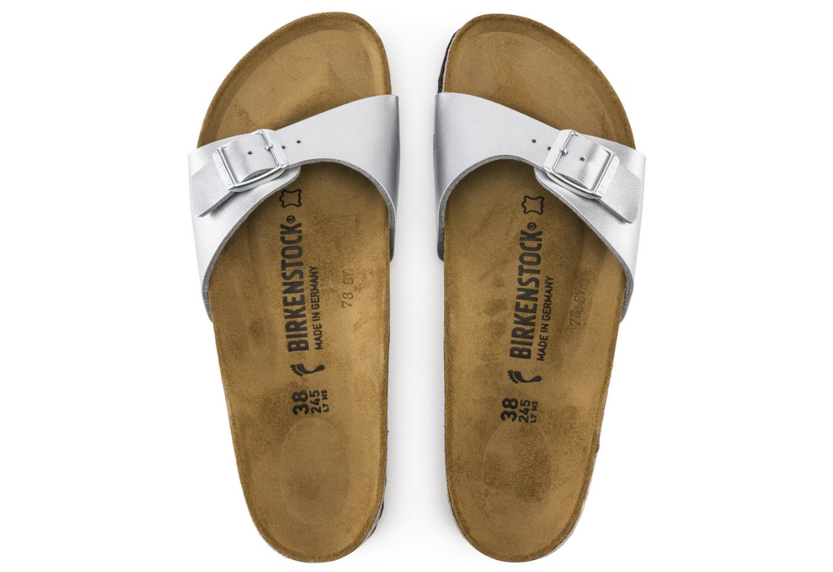 Birkenstock Madrid Birko-Flor Silver Sandals- Silver, Narrow